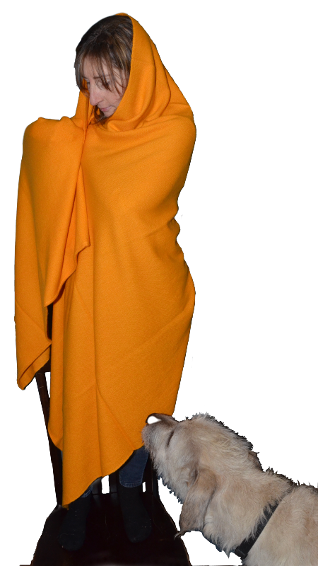 Sunrise Pashmina 100% cashmere travel/meditation shawl,  Monastic Saffron  (#G-061), diamond weave, hemmed 