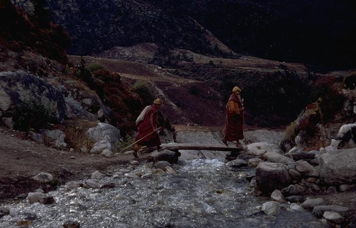 Monks on trail from Pangboche to Tengboche