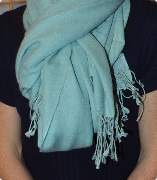 (ADft-071LL) Sunrise Pashmina 70% cashmere /30% silk shawl, Pastel Turquoise, twill weave,  tasseled fringe